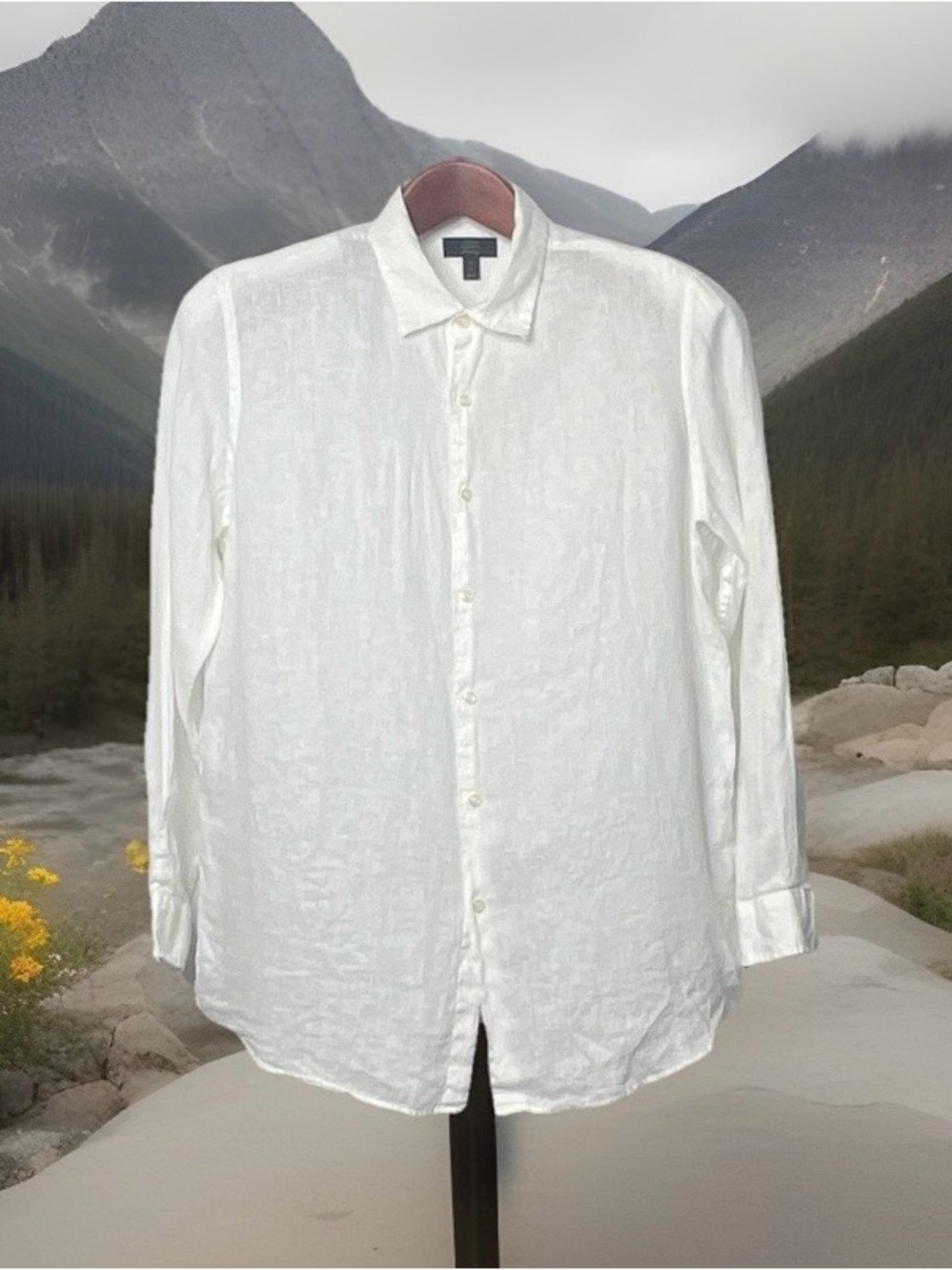 Club Room White Linen Button-Front Dress Shirt